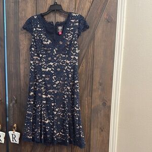 Elegant Navy Lace Dress